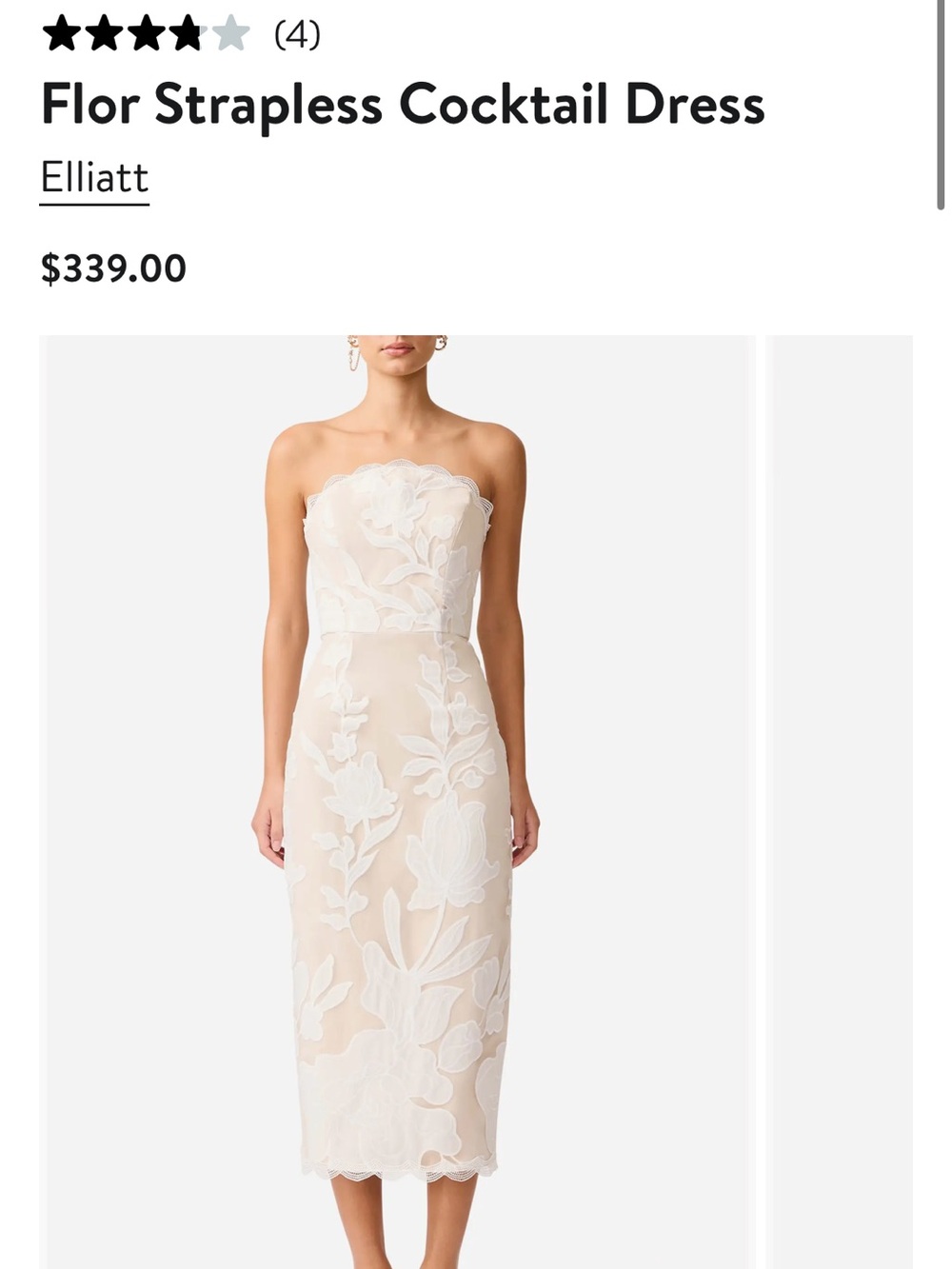 Elliatt Strapless Beige Dress with White Floral Appliquéis
